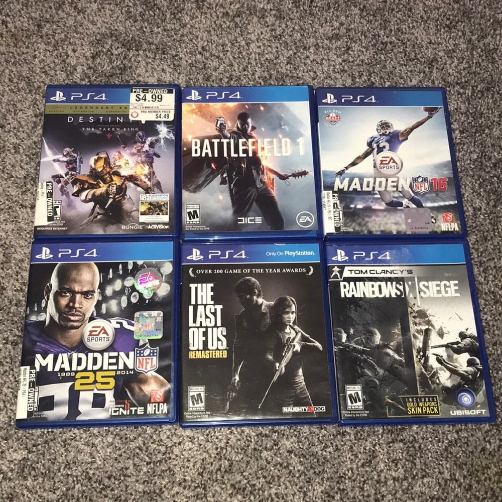Playstation4 games. $15 for one or $70 for all.